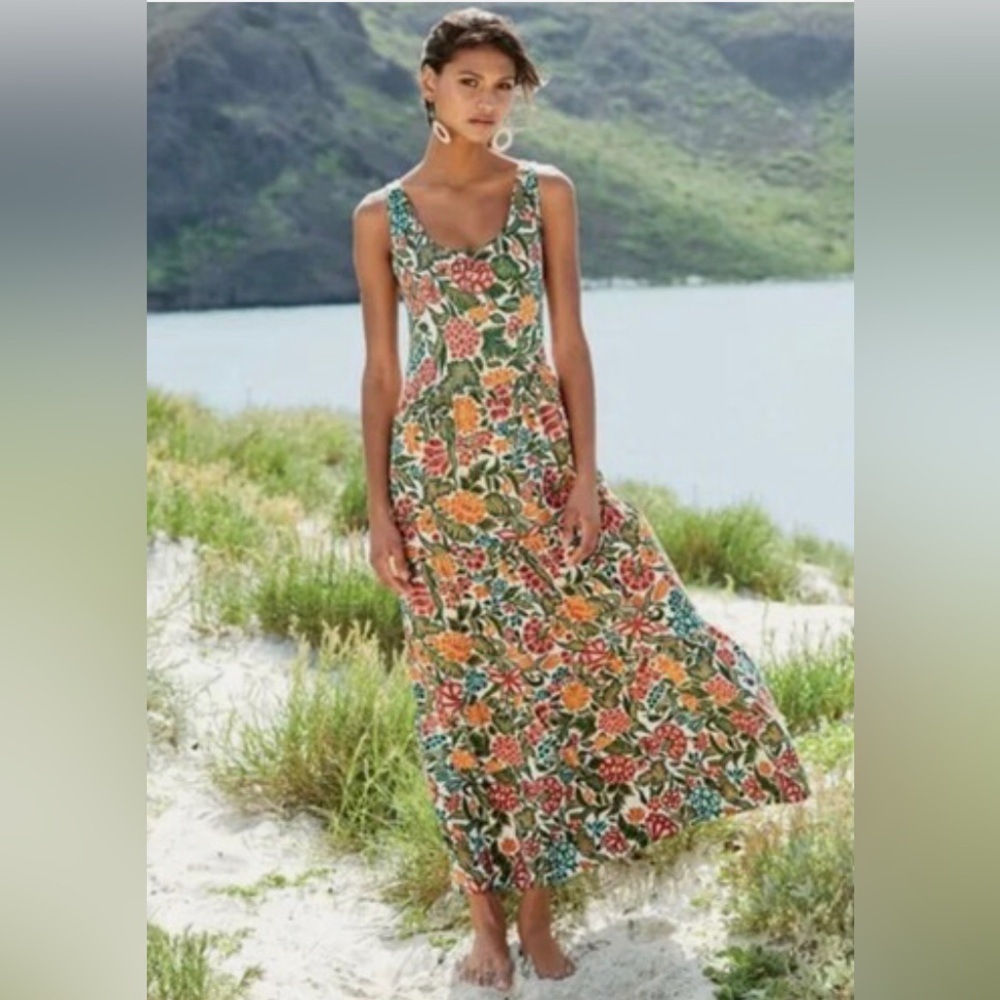 Peruvian Connection Carnaval Dress Maxi Tiered Jersey Floral Print